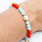 Pulseira Zircônias Coloridas e Pérola com Fecho Gravata Banhado em Ouro 18K