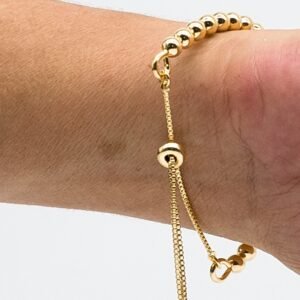 Pulseira Bolas Lisas Banhadas em Ouro e Fecho Gravata Banhada em Ouro 18K