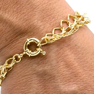 Pulseira Corrente Dupla com Fecho de Bóia Banhada em Ouro 18K
