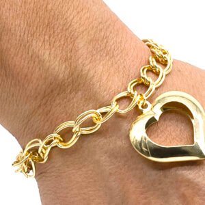 Pulseira Pingente Coração Vazado Banhada em Ouro 18K