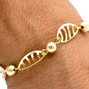 Pulseira de Folha Intercalada com Bolas Brilhantes Banhada em Ouro 18K