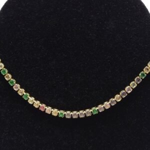 Colar Cravejado com Zircônias Coloridas Banhado em Ouro 18K