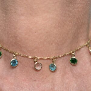 Choker Zircônias Coloridas Penduradas Banhado em Ouro 18K