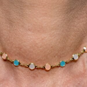 Choker Zircônias Intercaladas Coloridas Banhado em Ouro 18K