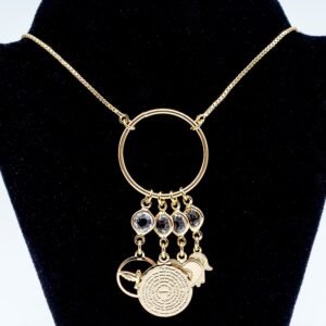 Colar Pingente Circular com Berloques Religiosos e Zircônias Cristal Banhado em Ouro 18K