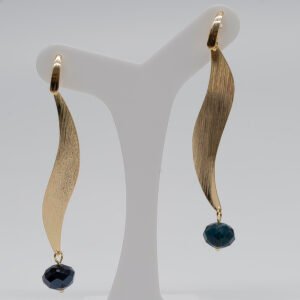 Brinco S Liso com Zircônia Azul Banhado em Ouro 18K