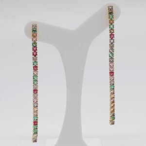 Brinco Cascata Multicolor Longo Banhado em Ouro 18K