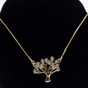 Colar Árvore da Vida com Zircônias Cristal Redondas Banhado em Ouro 18K
