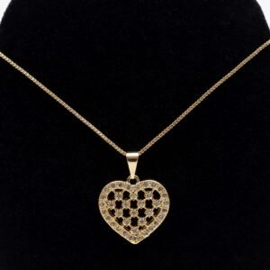 Colar Coração Cravejado com Detalhes Pontos de Luz Banhado em Ouro 18K