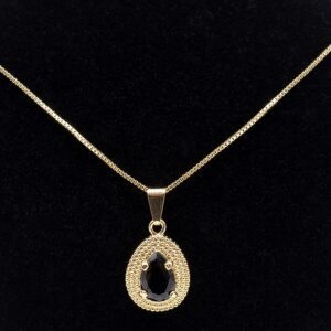Colar Pingente Trabalhado com Zircônia Preta Banhado em Ouro 18K