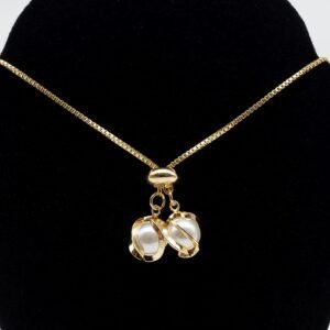 Colar Regulável com 2 Pérolas Banhado em Ouro 18K