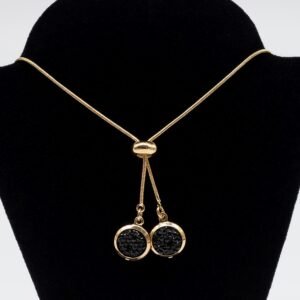 Colar Gravata com 2 Zircônias Pretas Penduradas Banhado em Ouro 18K
