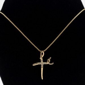 Colar Palavra Fé Cravejada com Zircônia Cristal Banhado em Ouro 18K