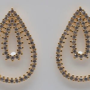 Brinco Luxo Duas Gotas Vazadas com Micro Zircônias Banhado em Ouro 18K