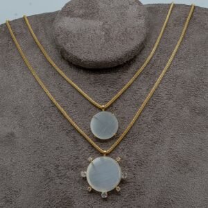 Colar Corrente Dupla com 2 Rodas Brancas e Zircônias Cristal Banhado em Ouro 18K