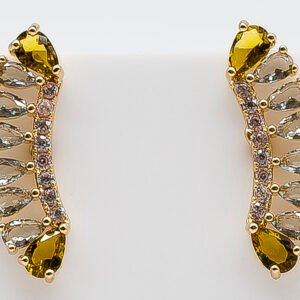 Brinco Leque Zircônias Coloridas Banhado em Ouro 18K