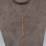 Colar Cascata com 3 Zircônias Roxas Penduradas Banhado em Ouro 18K