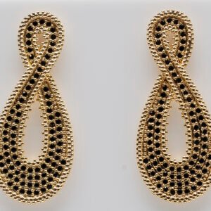 Brinco Infinito Cravejado Zircônia Preta Banhado em Ouro 18K