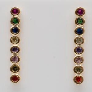 Brinco Cascata Oval com Zircônias Coloridas Banhado em Ouro 18K