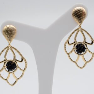 Brinco Teia Vazado com Zircônia Preta Banhado em Ouro 18K