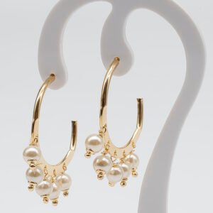 Brinco Argola com Pérolas Banhado em Ouro 18K