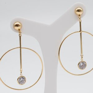 Brinco Pendurado Circular com Zircônia Cristal Banhado em Ouro 18K