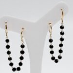 Brinco Ear Cuff Zircônias Pretas Duplo Banhado em Ouro 18K