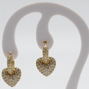 Brinco Argolinha e Coração Cravejados com Zircônia Cristal Banhado em Ouro 18K