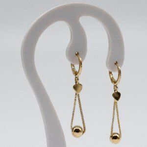 Brinco Pendulo Coração e Bolinha Banhado em Ouro 18K