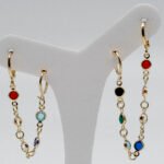 Brinco Ear Cuff Zircônias Coloridas Duplo Banhado em Ouro 18K