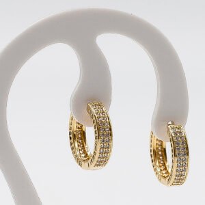 Brinco Argola Duplo Cravejado com Zircônia Cristal Banhado em Ouro 18K