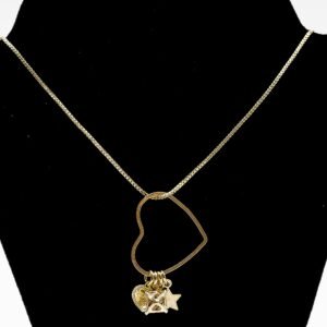 Colar Coração com Penduricalhos de Estrela, Lua, Coração e Zircônia Banhado em Ouro 18K