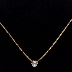 Colar Mini Zircônia Cristal Coração Banhado em Ouro 18K