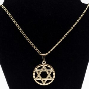 Colar Pingente Circular Estrela de Davi Banhado em Ouro 18K