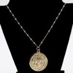 Colar Corrente Com Bolinhas e Pingente São Bento Banhado em Ouro 18K