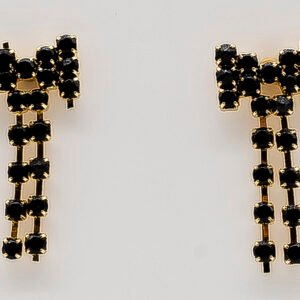 Brinco Laço com Fios de Zircônias Pretas Banhado em Ouro 18K