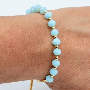 Pulseira Fecho Gravata e Zircônia Azul Bebê Banhada em Ouro 18K