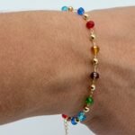 Pulseira Mini Zircônias Coloridas Intercalada com Bolas Banhada em Ouro 18K