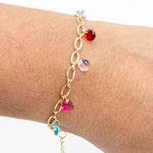 Pulseira Elos Ovais com Zircônias Coloridas Banhada em Ouro 18K