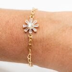 Pulseira Corrente de Coração e Estrela Zircônia Cristal Banhada em Ouro 18K