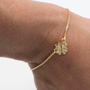 Pulseira Trevo Cravejado Zircônia Cristal Banhada em Ouro 18K