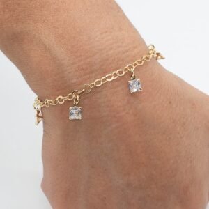 Pulseira Zircônias Quadradas Cristal Banhada em Ouro 18K