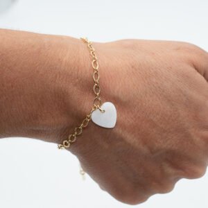 Pulseira Elos com Pingente de Coração Branco Banhada em Ouro 18K