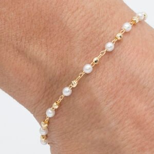 Pulseira com Mini Bolas e Pérolas Banhada em Ouro 18K