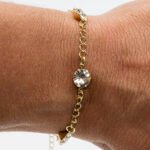 Pulseira Zircônia Cristal Intercalada com Corrente Banhada em Ouro 18K