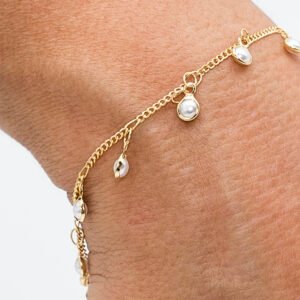 Pulseira Mini Pérolas Penduradas Banhada em Ouro 18K