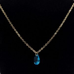 Colar Zircônia Azul Brilhante Banhado em Ouro 18K