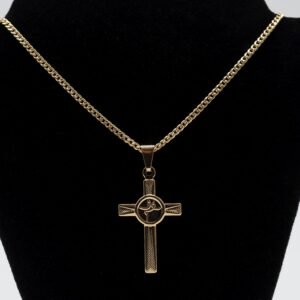 Colar Masculino Cruz com Escrita Fé Banhado em Ouro 18K