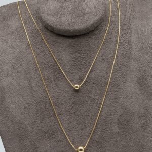 Colar Corrente Dupla com Bolas Banhado em Ouro 18K