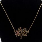Colar Árvore com Pássaros Zircônias Coloridas Banhado em Ouro 18K